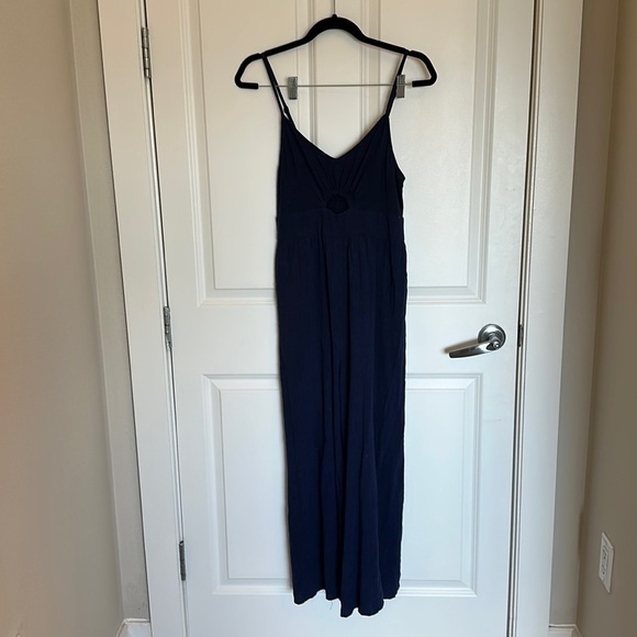 Navy peep front jumpsuit with pockets adjustable straps sz m - Picture 1 of 4